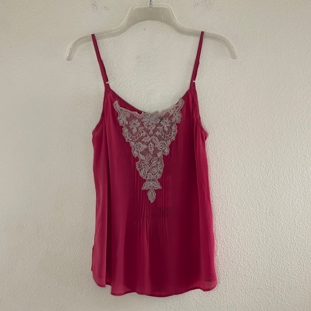 New Love Sam Cranberry Pink Viscose & Tan Lace Cami Size Small